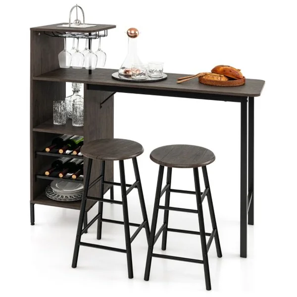 Ensmeble Table de Bar Mange debout avec 2 Tabourets Table Haute 120 x 40 x 121,5 CM Style Industriel Café