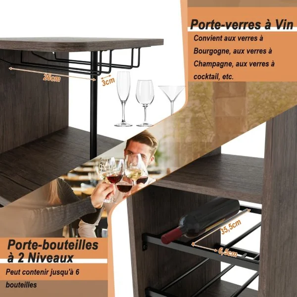 Ensmeble Table de Bar Mange debout avec 2 Tabourets Table Haute 120 x 40 x 121,5 CM Style Industriel Café
