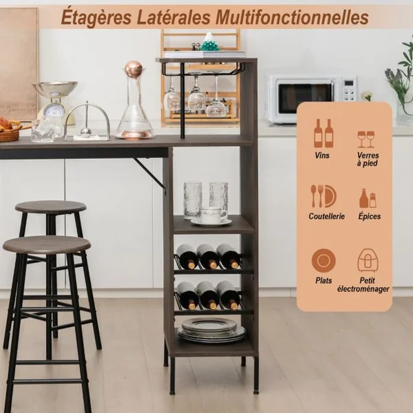 Ensmeble Table de Bar Mange debout avec 2 Tabourets Table Haute 120 x 40 x 121,5 CM Style Industriel Café