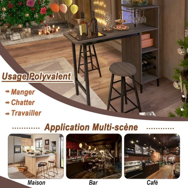 Ensmeble Table de Bar Mange debout avec 2 Tabourets Table Haute 120 x 40 x 121,5 CM Style Industriel Café