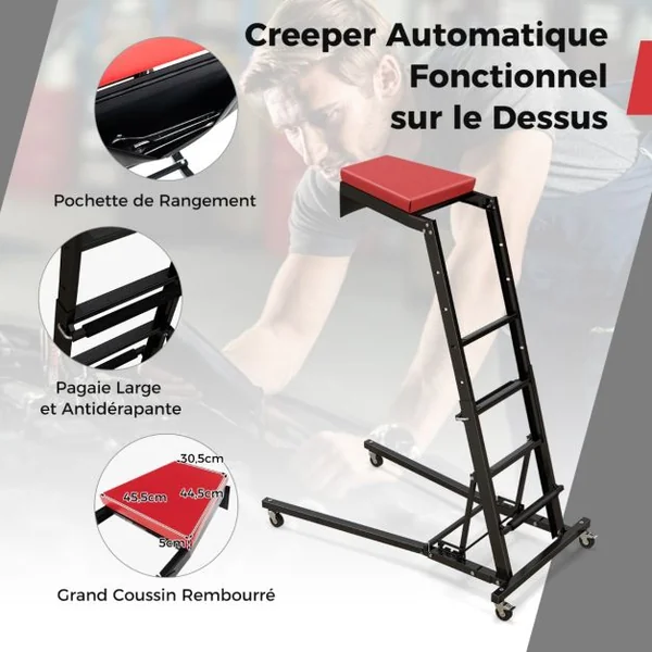 Escabeau Repliable pour Moteur avec Hauteur et Angle Réglable Plateau Rembourré Poste de Travail Surélevé Repliable