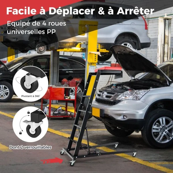 Escabeau Repliable pour Moteur avec Hauteur et Angle Réglable Plateau Rembourré Poste de Travail Surélevé Repliable