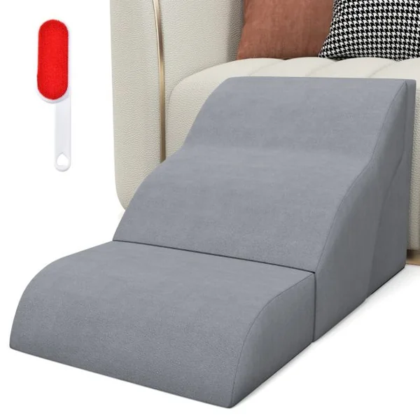 Escalier pour Chien Chat en Mousse 3 Marches Charge 30KG Rampe pour Animaux avec Fond Antidérapant Housse Amovible Gris