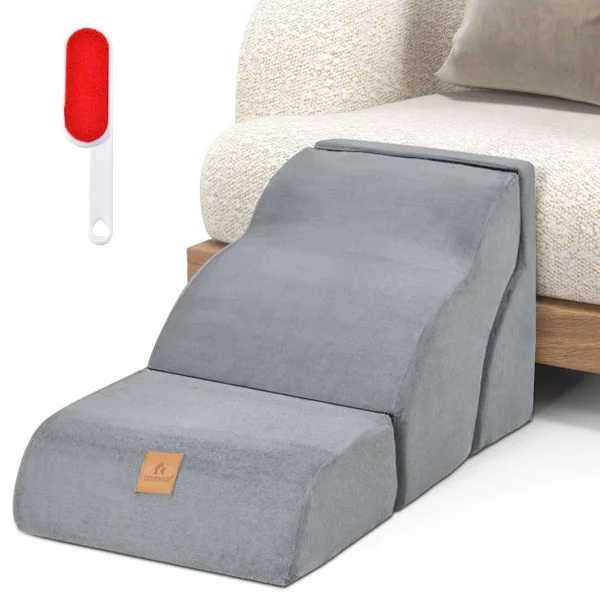 Escalier pour Chien Chat en Mousse 3 Marches Charge 30KG Rampe pour Animaux avec Fond Antidérapant Housse Amovible Gris