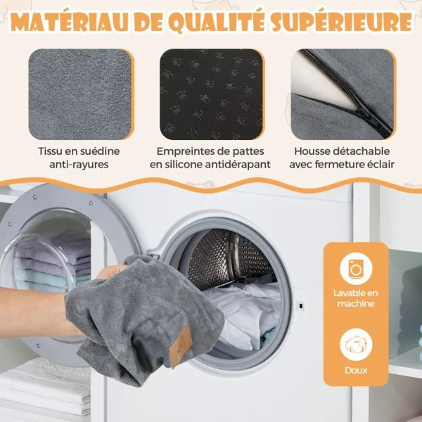Escalier pour Chien Chat en Mousse 3 Marches Charge 30KG Rampe pour Animaux avec Fond Antidérapant Housse Amovible Gris