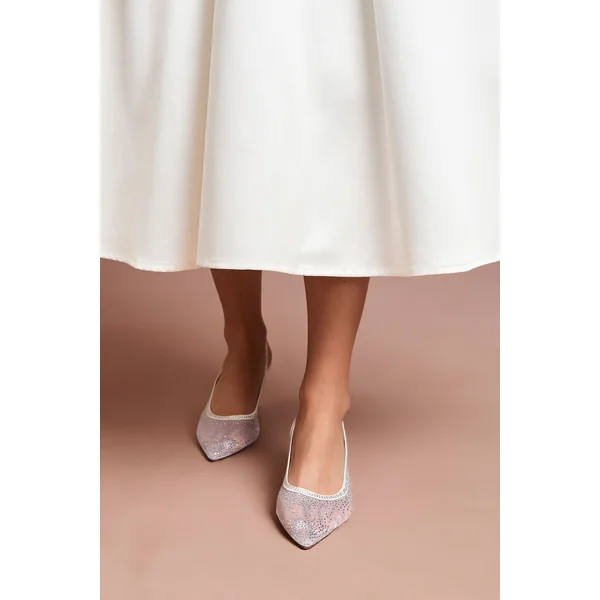 Escarpins de Mariée Sara en Maille avec Strass et Talon Chaton à Bride Arrière