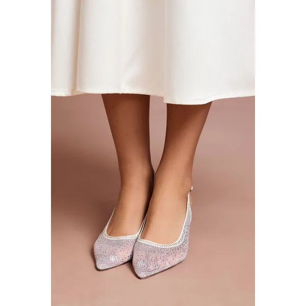 Escarpins de Mariée Sara en Maille avec Strass et Talon Chaton à Bride Arrière