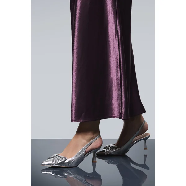 Escarpins Dora à Bride Arrière avec Nœud en Cuir Métallisé Synthétique et Talon Stiletto Moyen