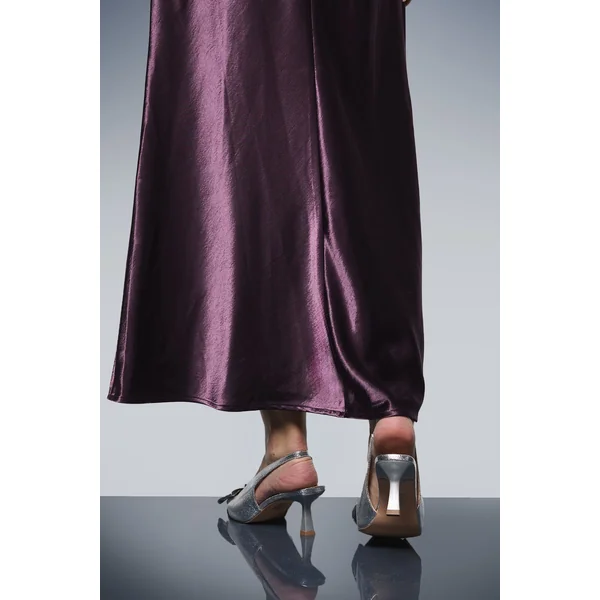 Escarpins Dora à Bride Arrière avec Nœud en Cuir Métallisé Synthétique et Talon Stiletto Moyen