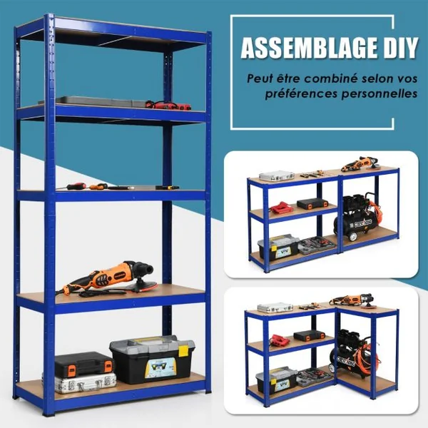 Etagère de Garage à 5 Niveaux Charge Max.175KG Etagère Ajustable 90 x 40 x 180cm Bleu