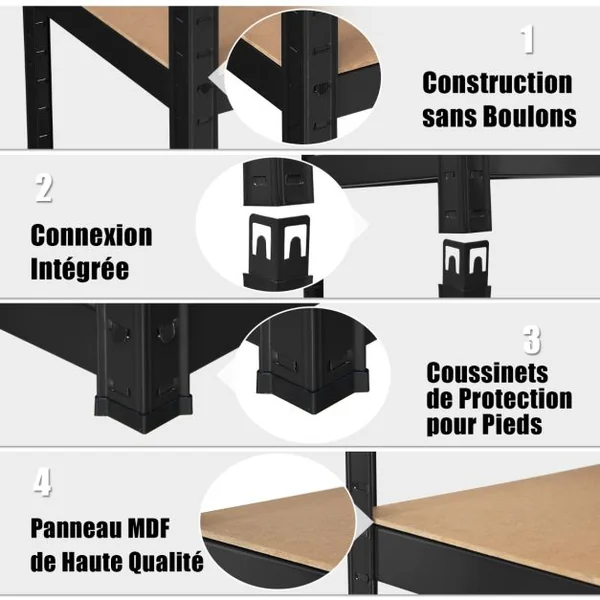 Etagère de Garage à 5 Niveaux Charge Max.175KG Etagère Ajustable 90 x 40 x 180cm Noir
