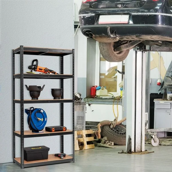 Etagère de Rangement Métallique à 5 Niveaux pour Charges Lourdes et Grande Capacité Tablettes en MDF 75x30x150cm Noir/Bleu
