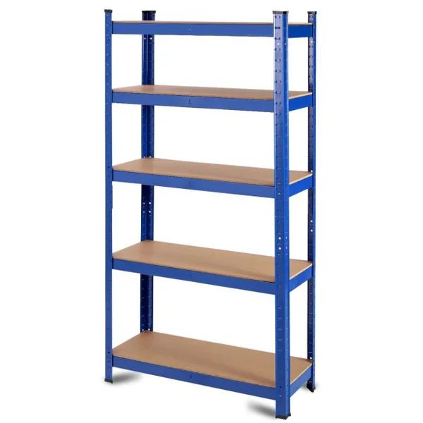 Etagère de Rangement Métallique à 5 Niveaux pour Charges Lourdes et Grande Capacité Tablettes en MDF 75x30x150cm Noir/Bleu