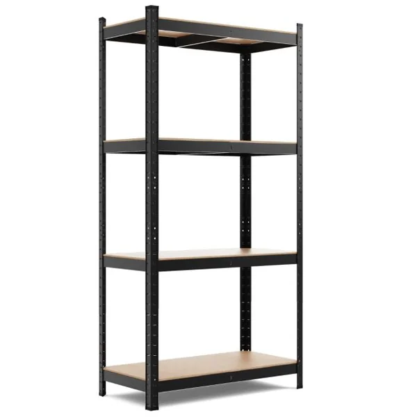 Etagère de Rangement à 4 Niveaux Stockage Rayonnage d’Atelier en Acier et MDF Capacité 520 kg 40x80x160cm Noir