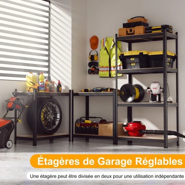 Etagère de Rangement à 4 Niveaux Stockage Rayonnage d’Atelier en Acier et MDF Capacité 520 kg 40x80x160cm Noir