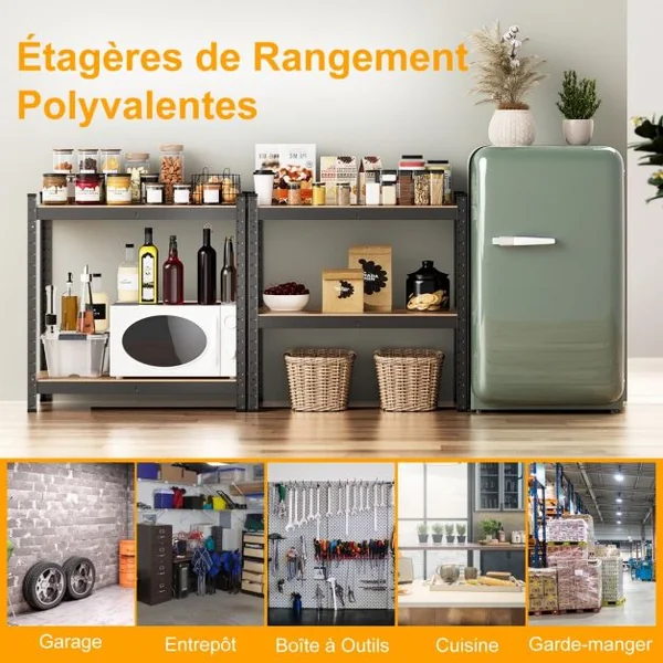 Etagère de Rangement à 4 Niveaux Stockage Rayonnage d’Atelier en Acier et MDF Capacité 520 kg 40x80x160cm Noir