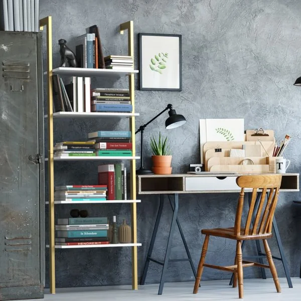 Etagère Echelle en MDF Noir avec 5 Niveaux Etagère de Rangement Blanc