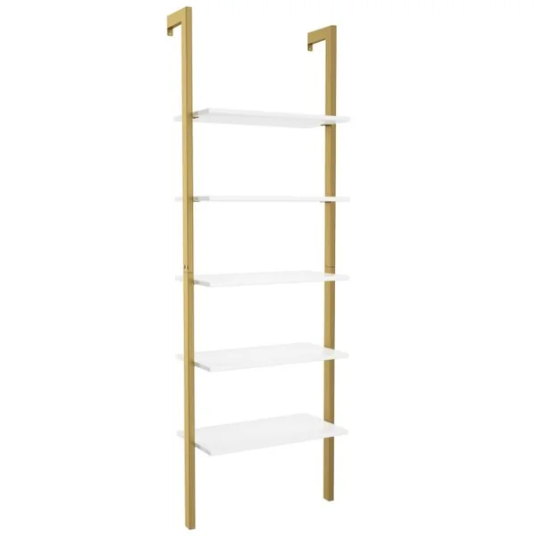 Etagère Echelle en MDF Noir avec 5 Niveaux Etagère de Rangement Blanc