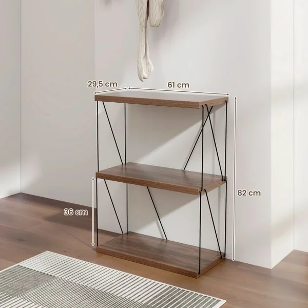 Etagère à 3 Niveaux Bibliothèque Autoportante avec Cadre en Métal Étagère de Rangement de Style Industriel Finition Grain de Bois Brun