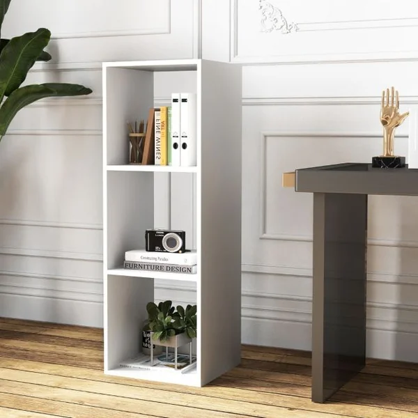 Etagère à 3 Niveaux Etagères de Rangement Ouvertes à l'Arrière avec 2 Unités de Rangement à 3 Cases 2 Etagères Autoportantes Blanc