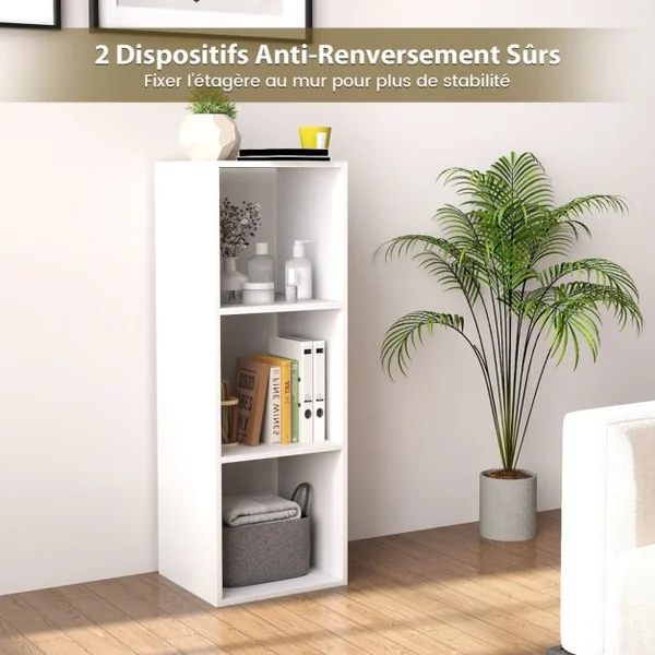 Etagère à 3 Niveaux Etagères de Rangement Ouvertes à l'Arrière avec 2 Unités de Rangement à 3 Cases 2 Etagères Autoportantes Blanc