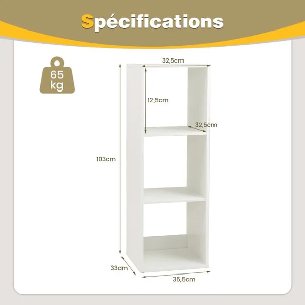 Etagère à 3 Niveaux Etagères de Rangement Ouvertes à l'Arrière avec 2 Unités de Rangement à 3 Cases 2 Etagères Autoportantes Blanc