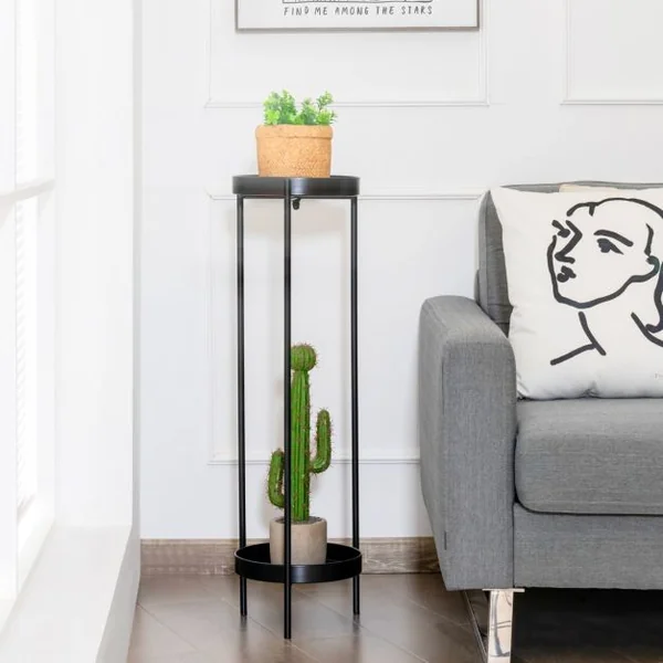 Etagère à Fleurs Colonne à Plantes en Acier Porte Pots pour Intérieur et Extérieur Charge max:15 KG 25-D x 80 CM Or
