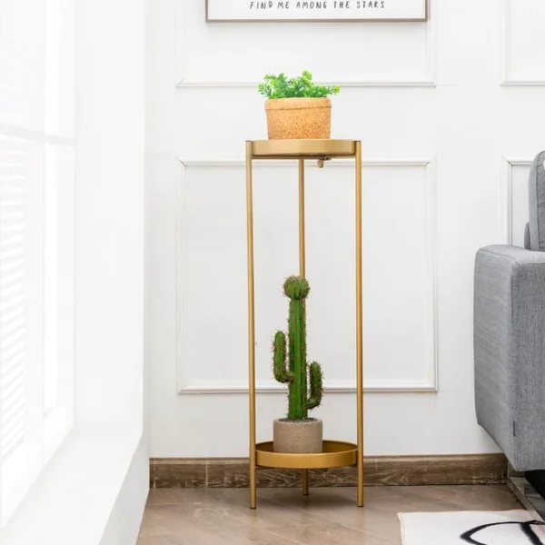 Etagère à Fleurs Colonne à Plantes en Acier Porte Pots pour Intérieur et Extérieur Charge max:15 KG 25-D x 80 CM Or