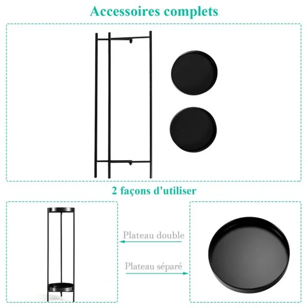 Etagère à Fleurs Colonne à Plantes en Acier Porte Pots pour Intérieur et Extérieur Charge max:15 KG 25-D x 80 CM Or