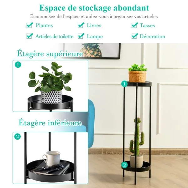 Etagère à Fleurs Colonne à Plantes en Acier Porte Pots pour Intérieur et Extérieur Charge max:15 KG 25-D x 80 CM Or