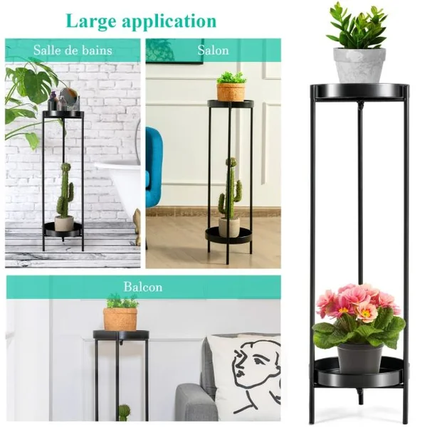 Etagère à Fleurs Colonne à Plantes en Acier Porte Pots pour Intérieur et Extérieur Charge max:15 KG 25-D x 80 CM Or