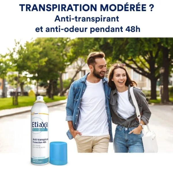 ETIAXIL Anti Transpirant Déodorant Protections 48H Spray - Lot de 2x 150ml - Transpiration Modérée des Aisselles
