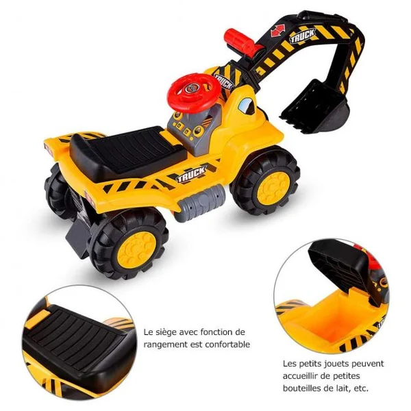Excavatrice Tracteur Jouet pour Enfant Porteur de Quatre Pneus Vocal avec Casque de Sécurité