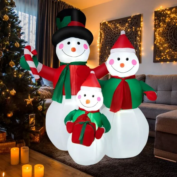Famille de Bonhommes de Neige Gonflable de 200 cm avec Lumières LED Piquets et Sacs de Sable