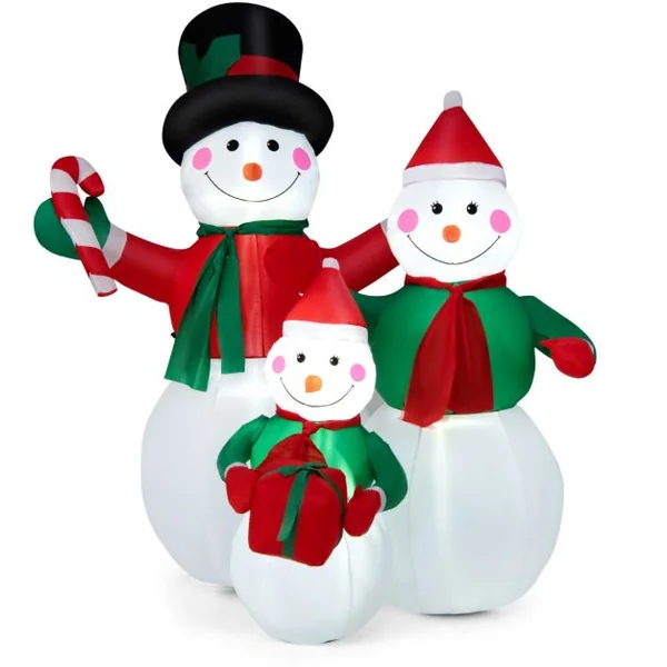 Famille de Bonhommes de Neige Gonflable de 200 cm avec Lumières LED Piquets et Sacs de Sable