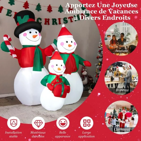 Famille de Bonhommes de Neige Gonflable de 200 cm avec Lumières LED Piquets et Sacs de Sable