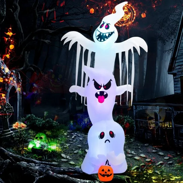 Fantôme Gonflable de 310 cm pour Halloween avec Lumières Rouges Vertes Bleues Colorées Piquets et Sacs de Sable
