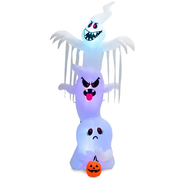 Fantôme Gonflable de 310 cm pour Halloween avec Lumières Rouges Vertes Bleues Colorées Piquets et Sacs de Sable