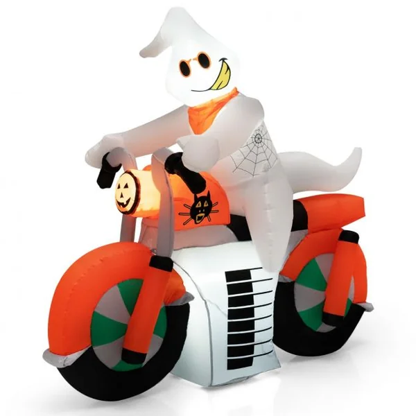 Fantôme Gonflable d'Halloween 155 cm Fantôme à Moto avec Lumières LED Gonfleur Étanche&Sacs de Sable pour Intérieur/Extérieur