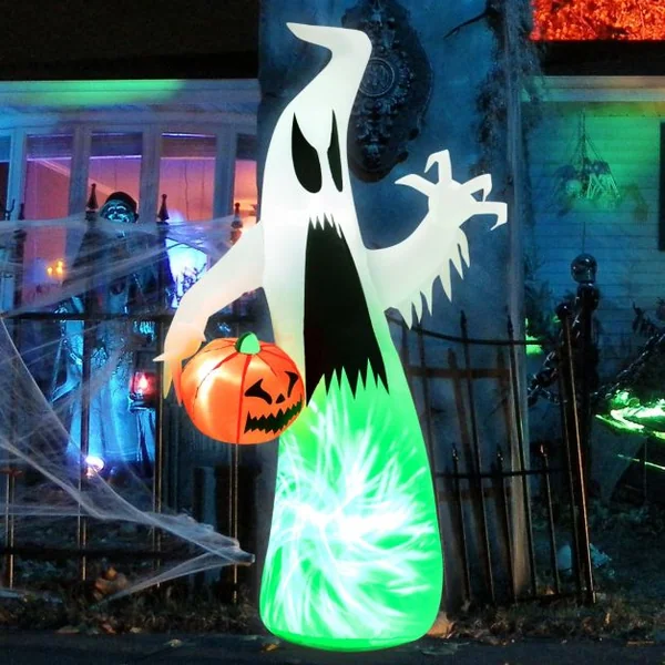 Fantôme Gonflable d'Halloween 172cm Décoration de Vacance avec Citrouille Lumière LED Intégrée pour Arrière-Cours Jardin Pelouse