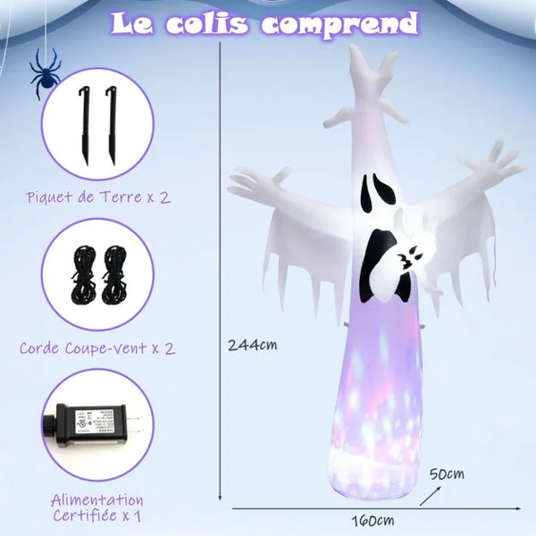 Fantôme Gonflable d'Halloween Décoration de Fête avec Lumières LED et Gonfleur Étanche Décoration Idéale pour Halloween