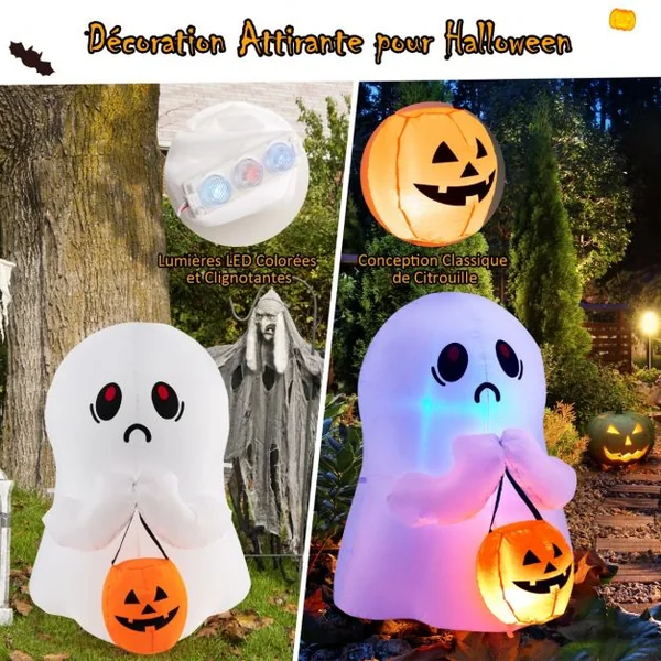 Fantôme Gonflable d'Halloween Hauteur 120 CM Décoration Extérieure d'Halloween avec Lumières LED pour Cour Pelouse