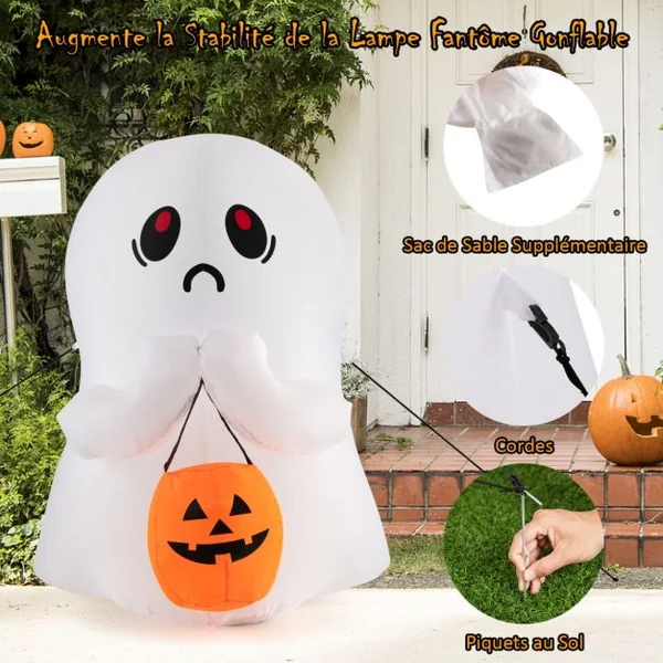 Fantôme Gonflable d'Halloween Hauteur 120 CM Décoration Extérieure d'Halloween avec Lumières LED pour Cour Pelouse