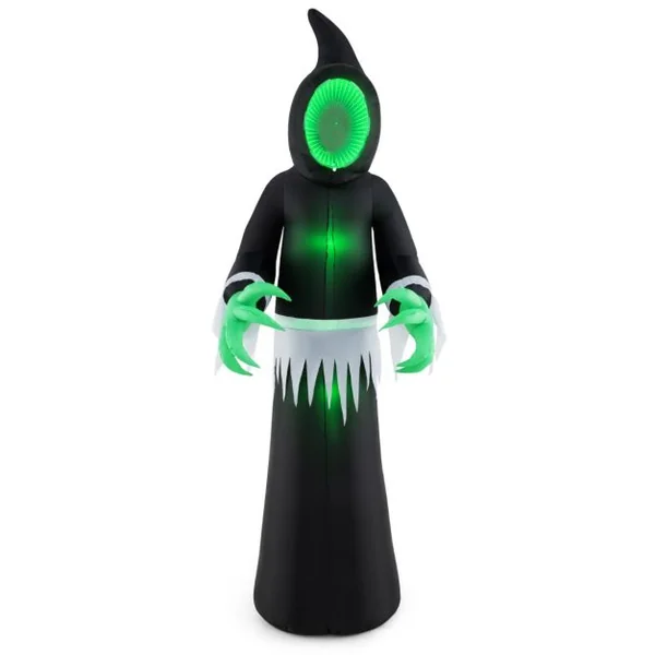 Fantôme Gonflable Géant d'Halloween de 245 cm Décoration de Fantôme Gonflable avec Lumières LED Intégrées et Miroir Noir + Vert