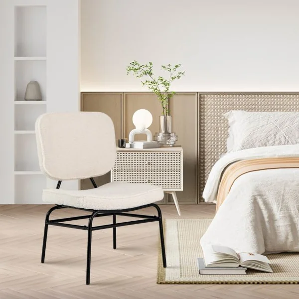 Fauteuil Accent Rembourré Fauteuil de Lecture en Sherpa avec Rembourrage en Éponge Patins Ajustables & Cadre en Métal Chaise Moderne Beige