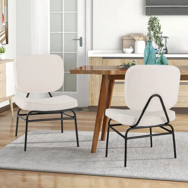 Fauteuil Accent Rembourré Fauteuil de Lecture en Sherpa avec Rembourrage en Éponge Patins Ajustables & Cadre en Métal Chaise Moderne Beige