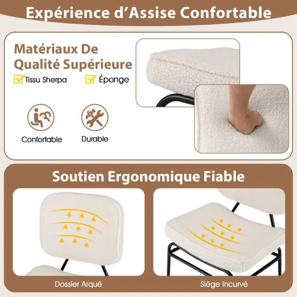 Fauteuil Accent Rembourré Fauteuil de Lecture en Sherpa avec Rembourrage en Éponge Patins Ajustables & Cadre en Métal Chaise Moderne Beige