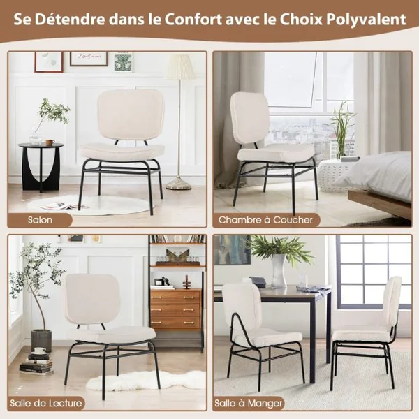 Fauteuil Accent Rembourré Fauteuil de Lecture en Sherpa avec Rembourrage en Éponge Patins Ajustables & Cadre en Métal Chaise Moderne Beige