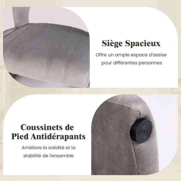Fauteuil avec Pouf Ensemble de Fauteuil en Velours Rembourré et Pouf avec Dossier Courbé Ouvert et Siège Rembourré en Éponge Gris