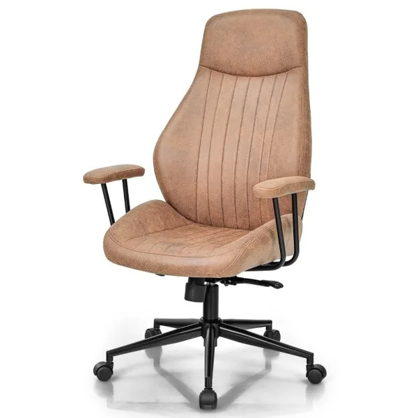 Fauteuil Bureau Tissu Suédé Hauteur Réglable 119-129 CM Dossier Inclinable 150° Accoudoirs Amovibles Marron